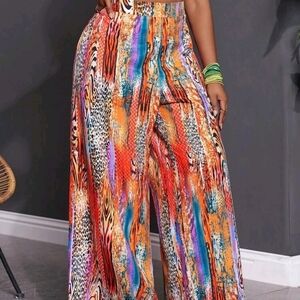 SHEIN Colorful Animal Print Wide-Leg Pants